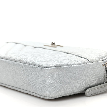 Chanel Metallic Caviar Chevron Quilted Small Vintage Mademoiselle Clutch With Chain Silver 10 of 10