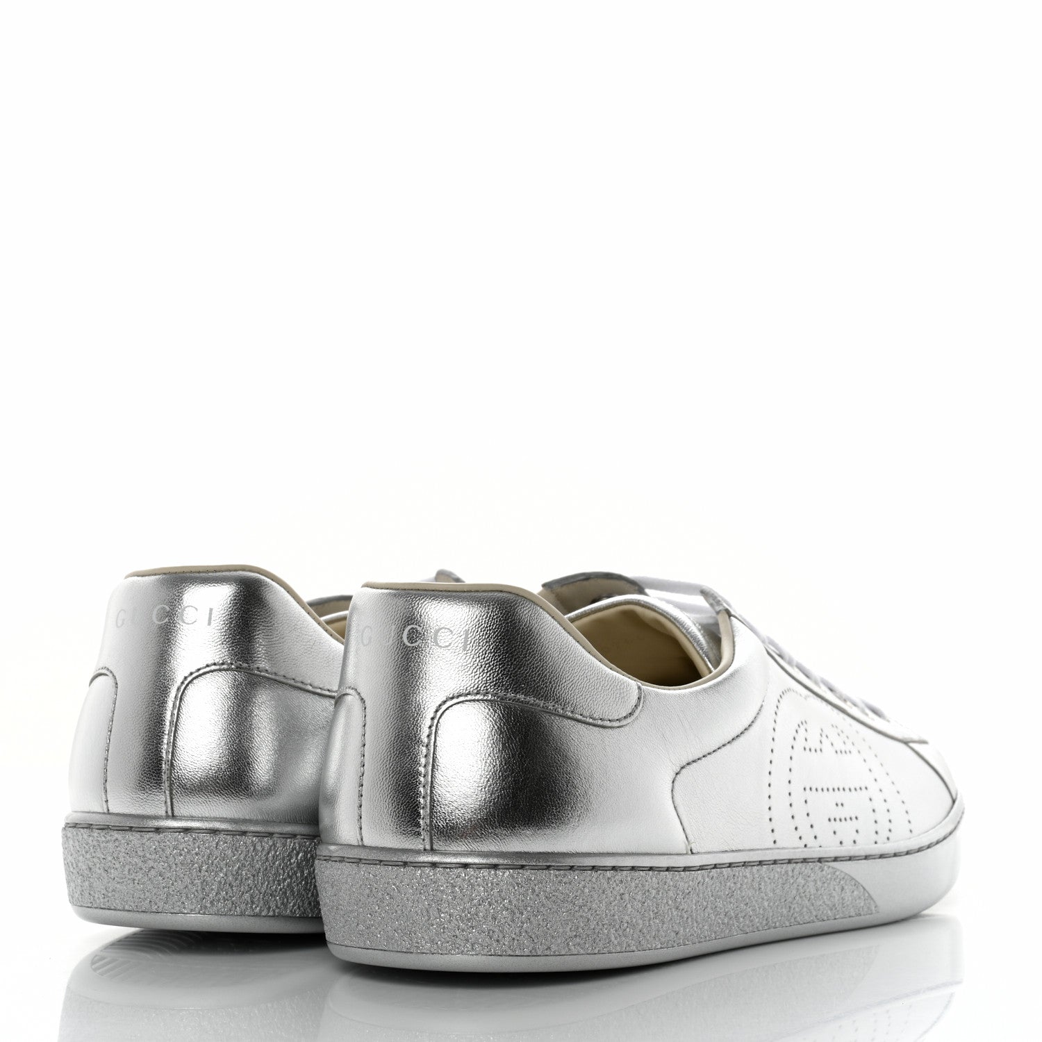 Gucci Metallic Nappa Interlocking G Perforated Mens Ace Sneakers 11 Silver 4 of 9