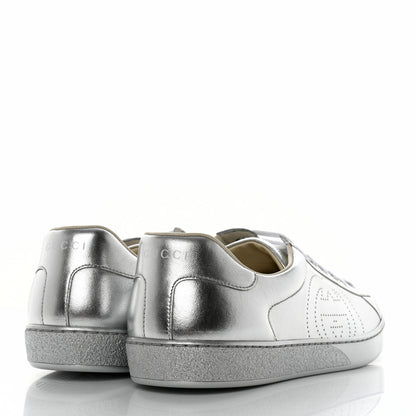 Gucci Metallic Nappa Interlocking G Perforated Mens Ace Sneakers 11 Silver 4 of 9