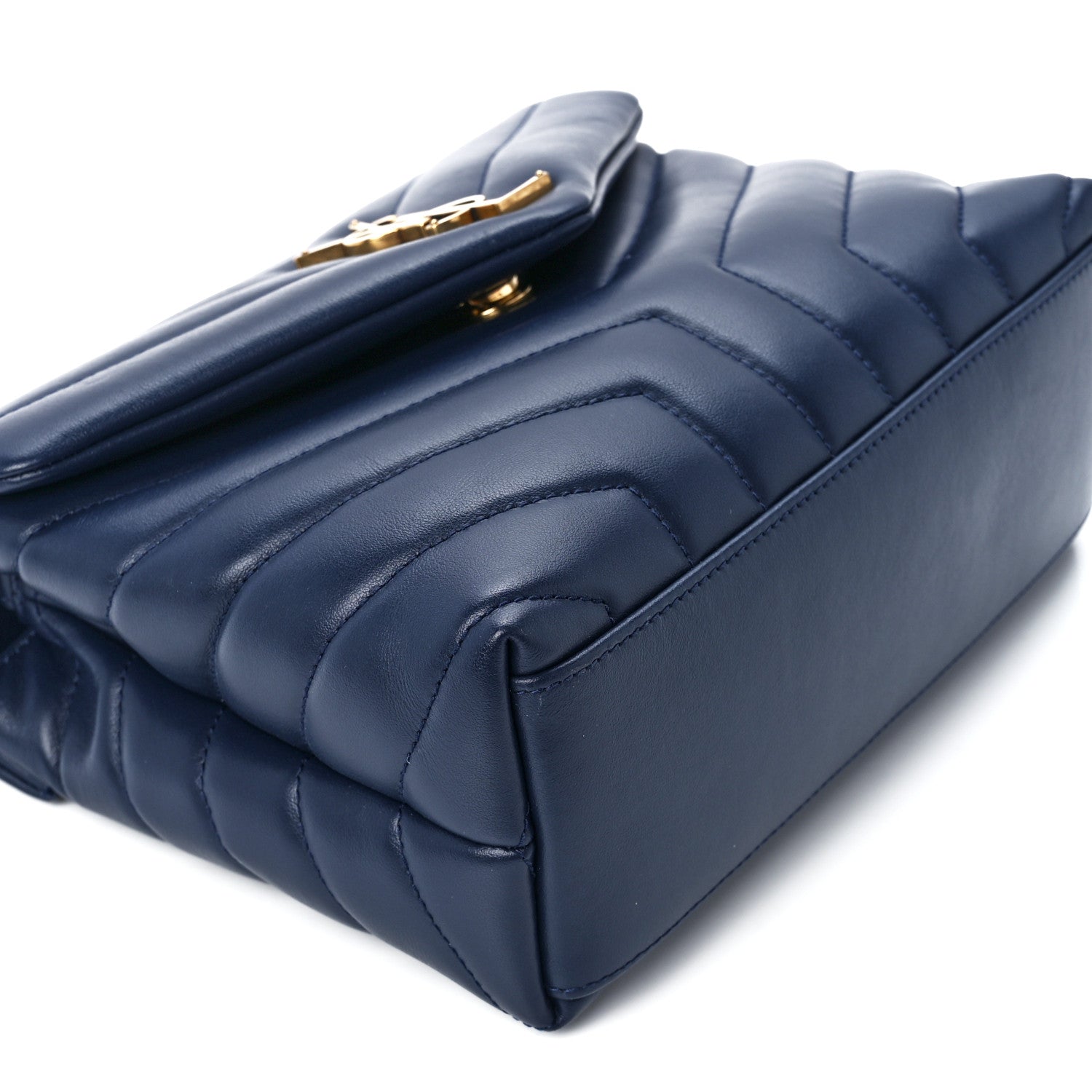 Saint Laurent Calfskin Y Quilted Monogram Small Loulou Chain Satchel Blue Charron 11 of 12