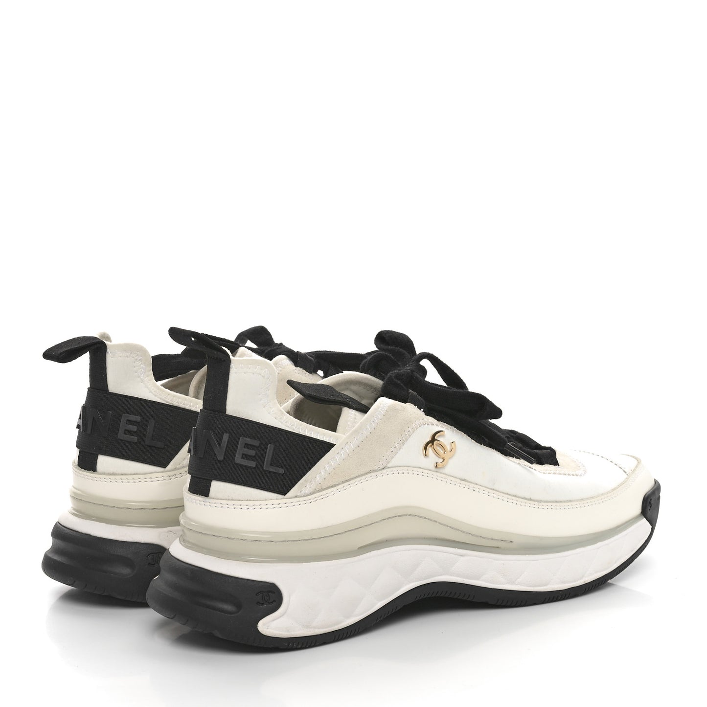 Velvet Calfskin Mixed Fibers CC Sneakers 39 Ivory Black