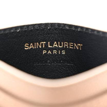Saint Laurent Grain De Poudre Matelasse Chevron Monogram Credit Card Case Dark Beige 6 of 8