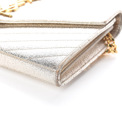 Saint Laurent Metallic Crackled Calfskin Matelasse Chevron Monogram Chain Wallet Gold 7 of 8