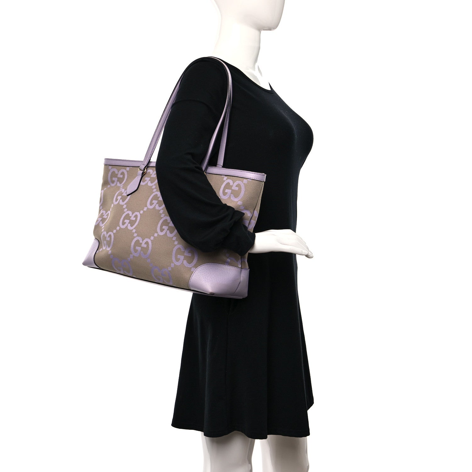 Gucci Monogram Jumbo GG Textured Dollar Calfskin Medium Ophidia Shopping Tote Beige Lapis 2 of 11
