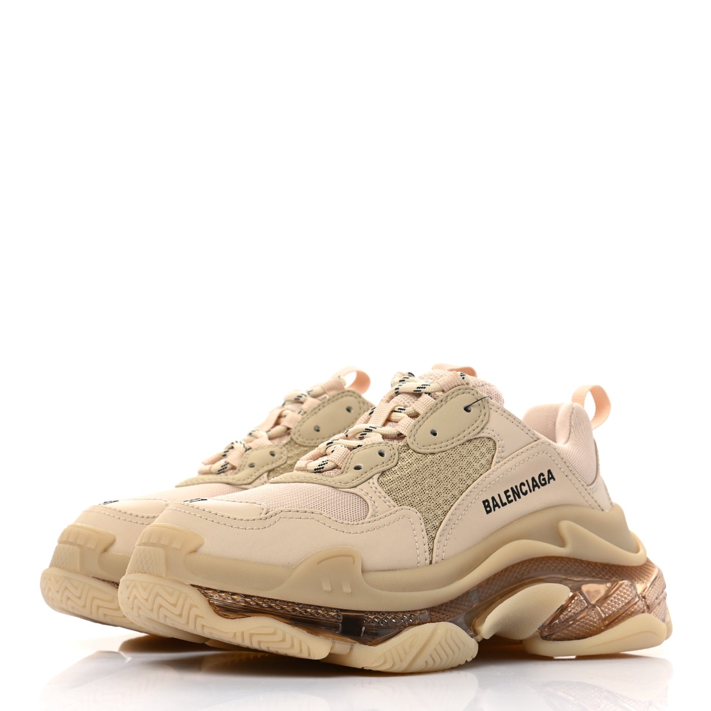 Fabric Mesh Clear Sole Womens Triple S Sneakers 37 Beige