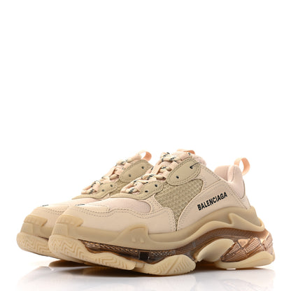 Balenciaga Fabric Mesh Clear Sole Womens Triple S Sneakers 37 Beige 3 of 8
