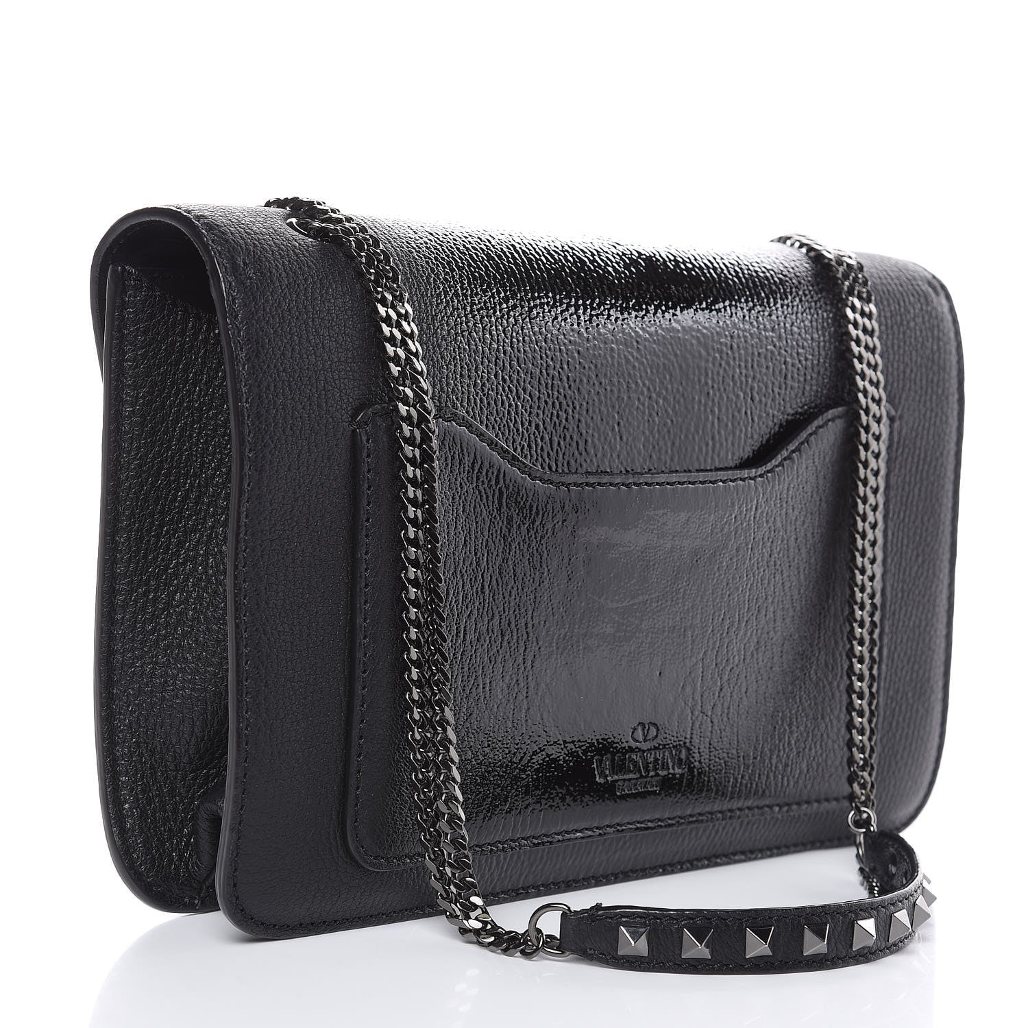 Valentino Garavani Patent Pebbled Calfskin Medium Rockstud Demilune Shoulder Bag Black 3 of 9