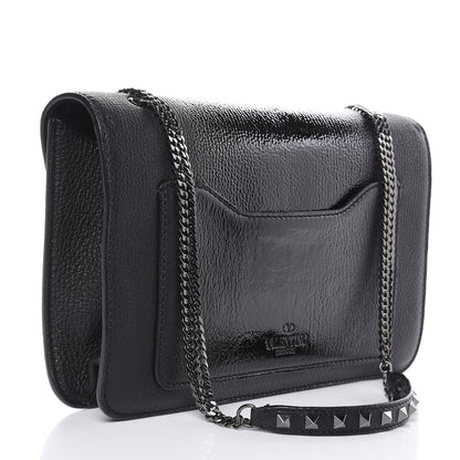 Valentino Garavani Patent Pebbled Calfskin Medium Rockstud Demilune Shoulder Bag Black 3 of 9