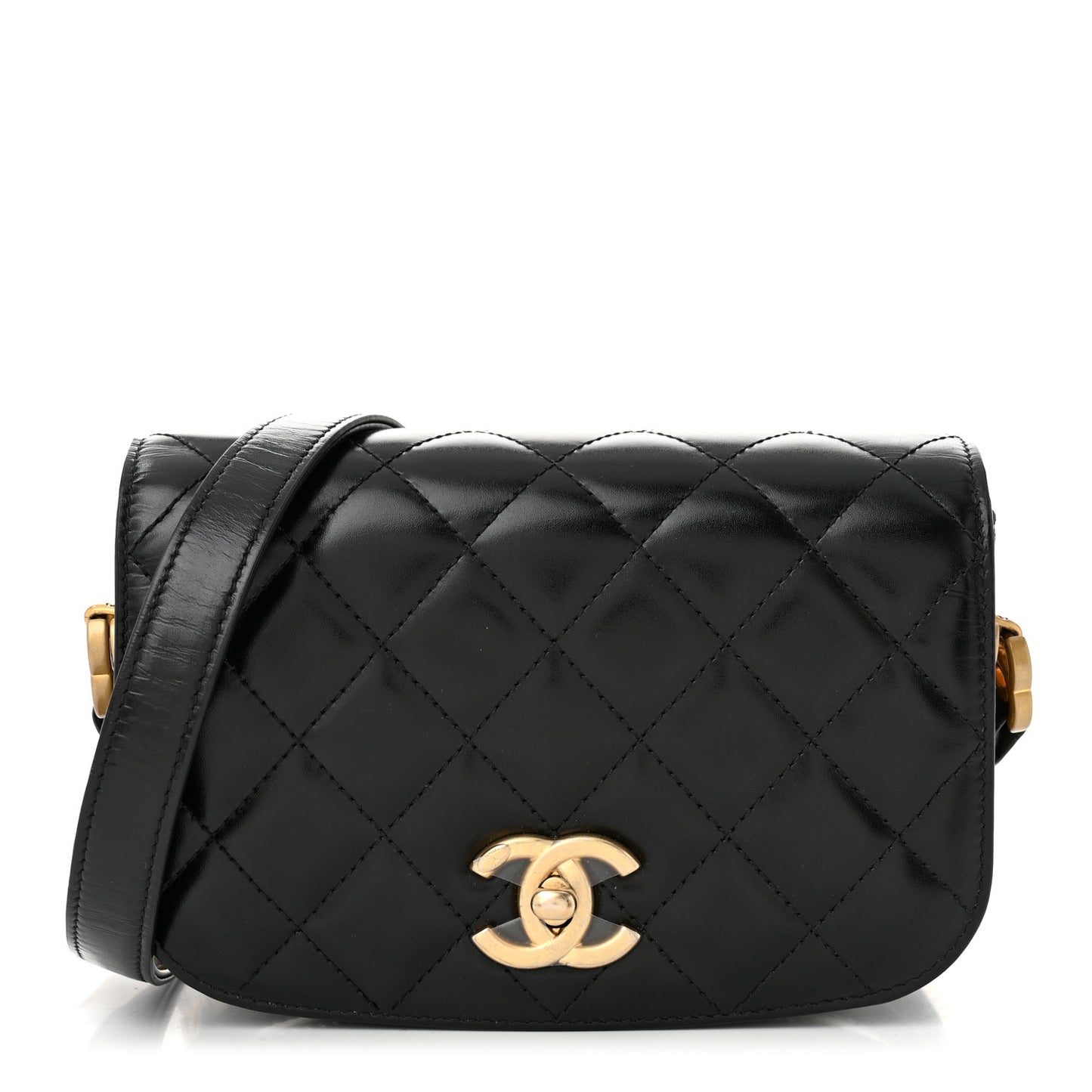 Shiny Calfskin Quilted Suede Goatskin Mini Messenger Black