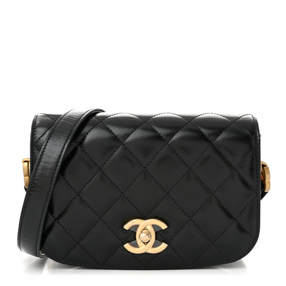 Chanel Shiny Calfskin Quilted Suede Goatskin Mini Messenger Black 1 of 11