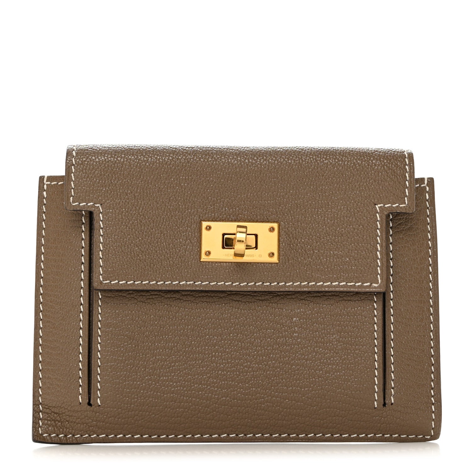 Hermes Chevre Mysore Kelly Pocket Compact Wallet Etoupe 1 of 9