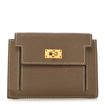 Hermes Chevre Mysore Kelly Pocket Compact Wallet Etoupe 1 of 9