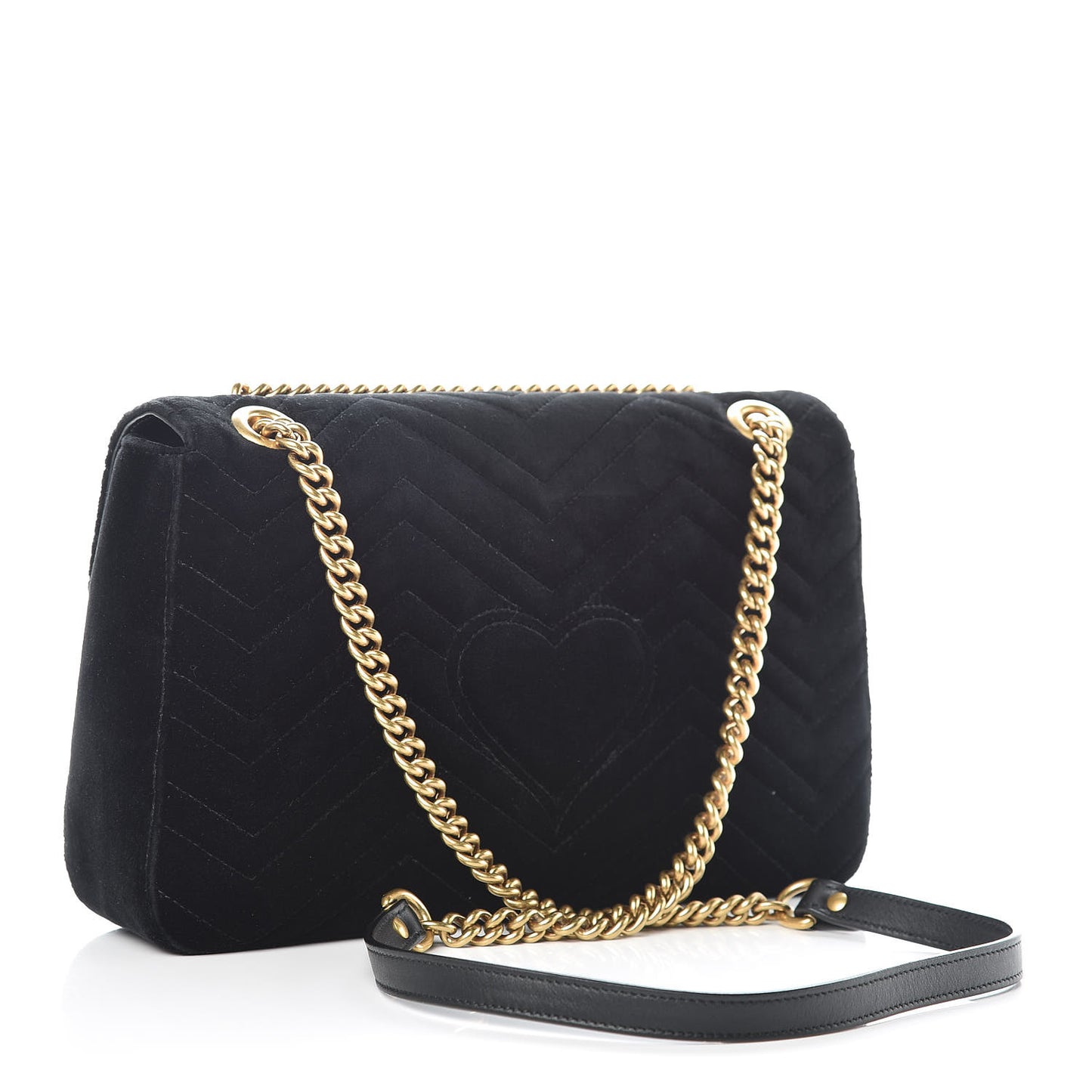 Velvet Matelasse Medium GG Marmont Shoulder Bag Black