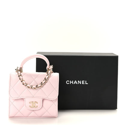 Chanel Lambskin Quilted Top Handle Clutch With Chain Light Pink 11 of 11