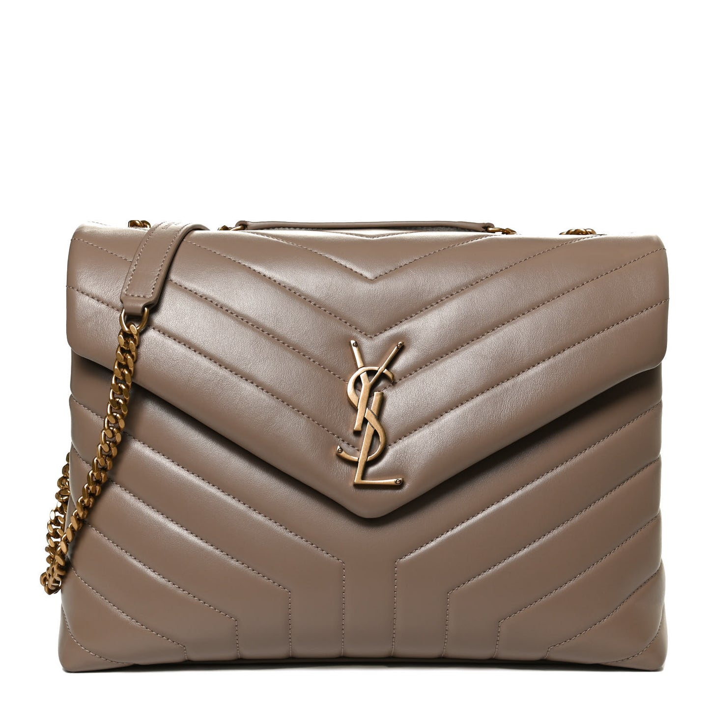 Calfskin Y Quilted Monogram Medium Loulou Chain Satchel Taupe