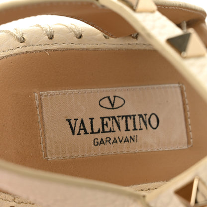 Valentino Garavani Grained Calfskin Rockstud Ankle Strap Espadrille 15/105mm Wedge Sandals 36 Light Ivory Natural 8 of 10