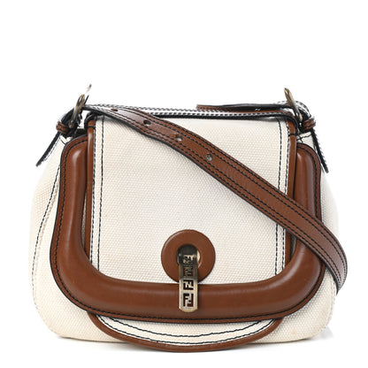 Fendi Canvas Calfskin B Flap Bag Beige Tan 1 of 11