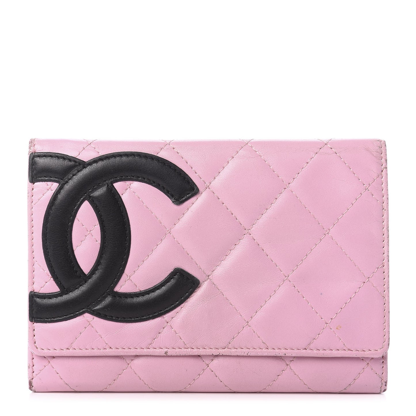 Calfskin Quilted Cambon Flap Wallet Pink