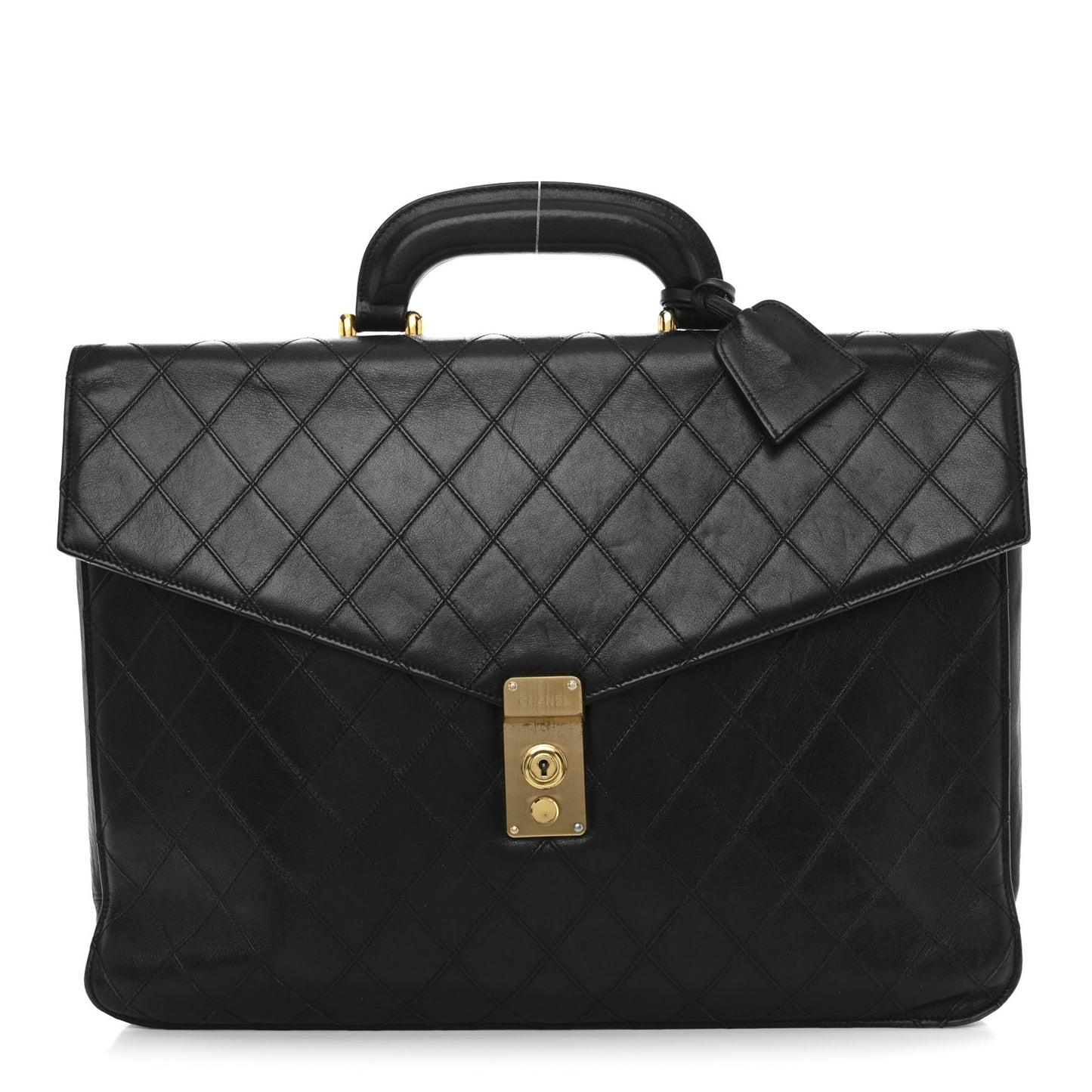 Lambskin Stitched Briefcase Bag Black