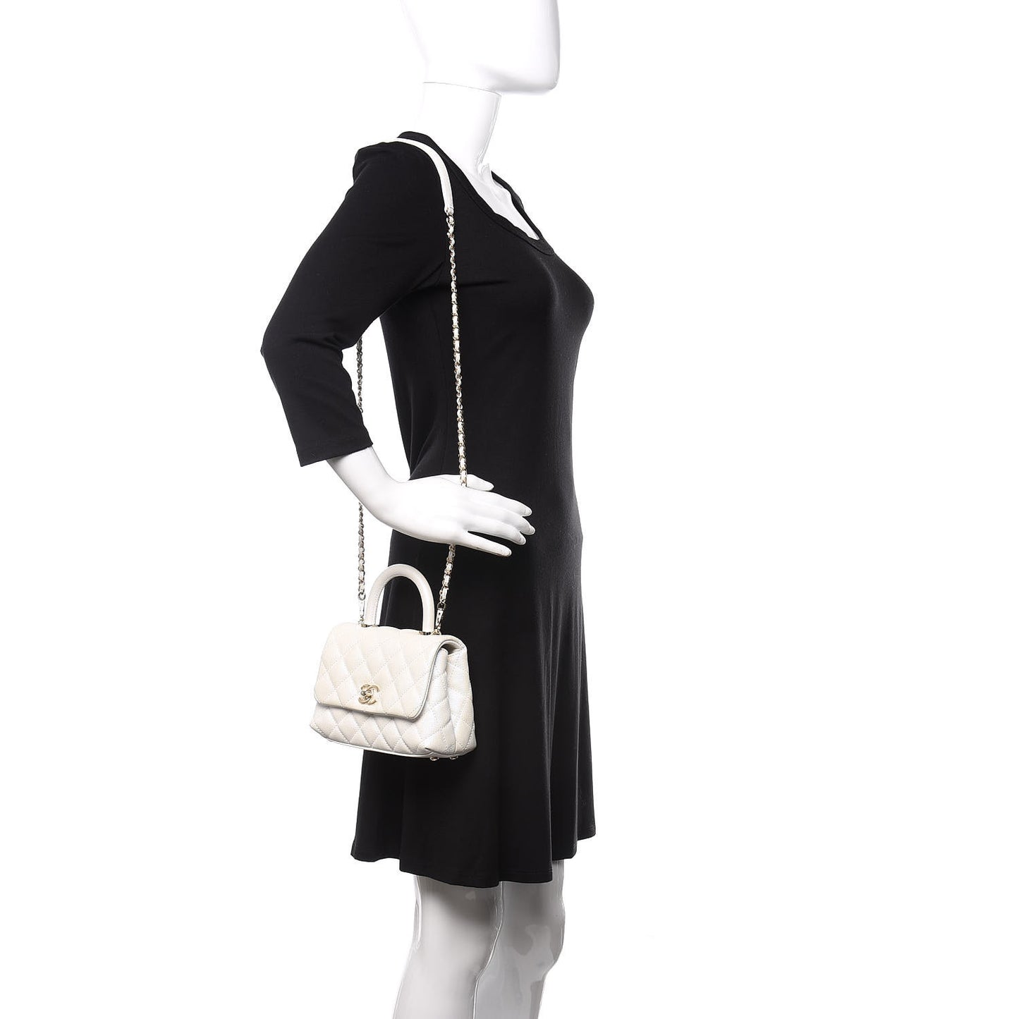 Iridescent Caviar Quilted Extra Mini Coco Handle Flap Ivory