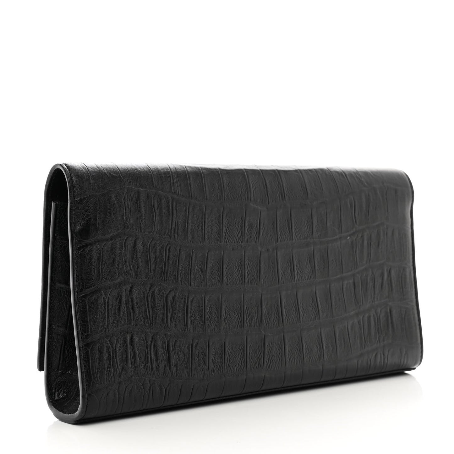 Calfskin Crocodile Embossed Classic Monogram Tassel Clutch Black