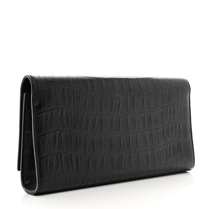 Saint Laurent Calfskin Crocodile Embossed Classic Monogram Tassel Clutch Black 3 of 10