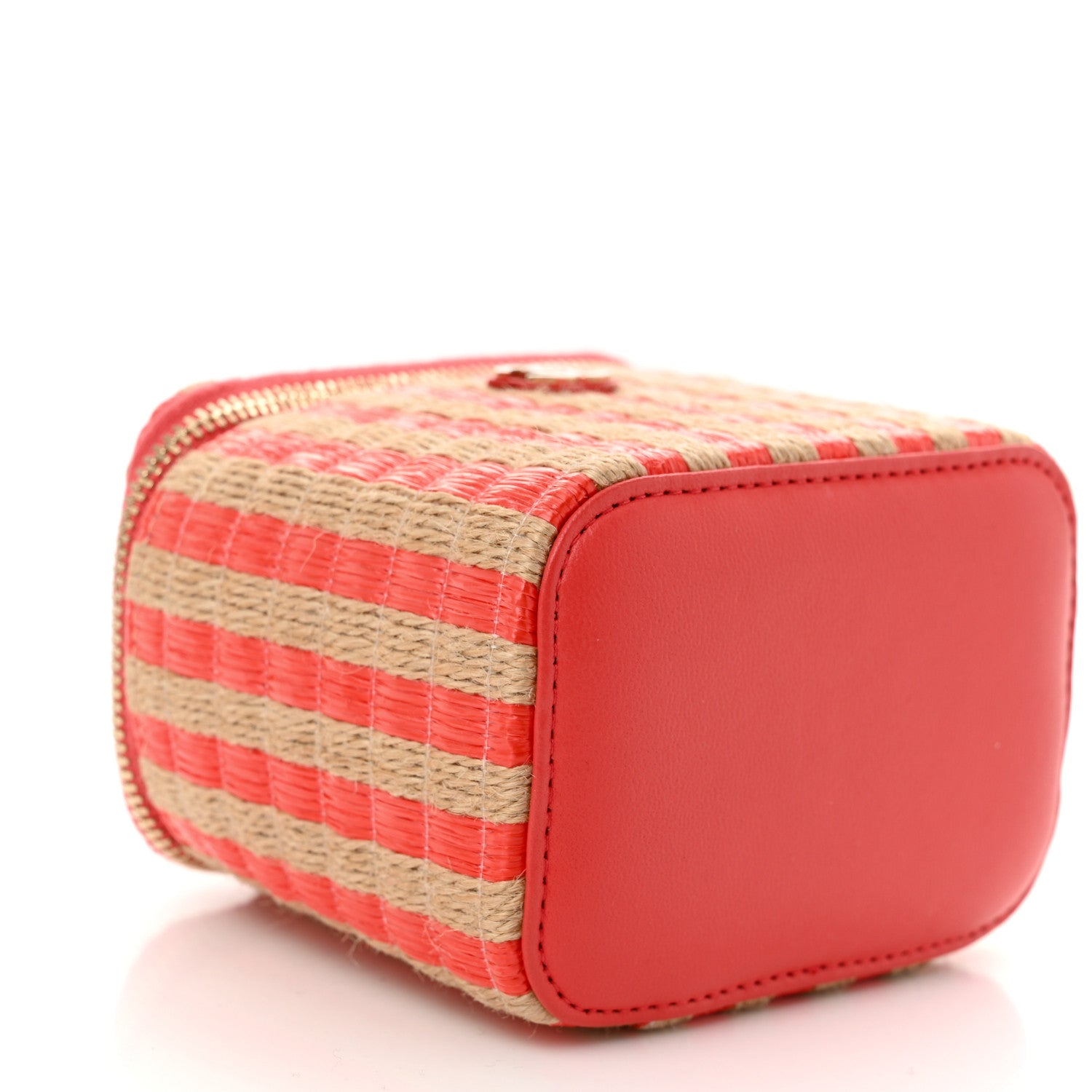 Chanel Raffia Jute Striped Mini Vanity Case With Chain Red Beige 9 of 10