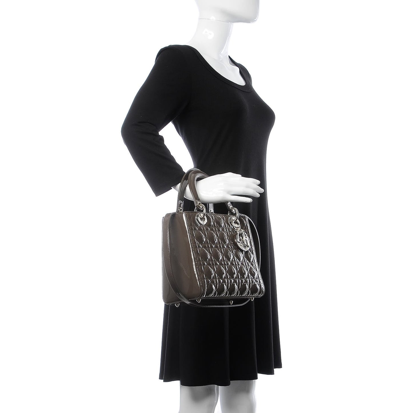 Patent Cannage Medium Lady Dior Dark Brown