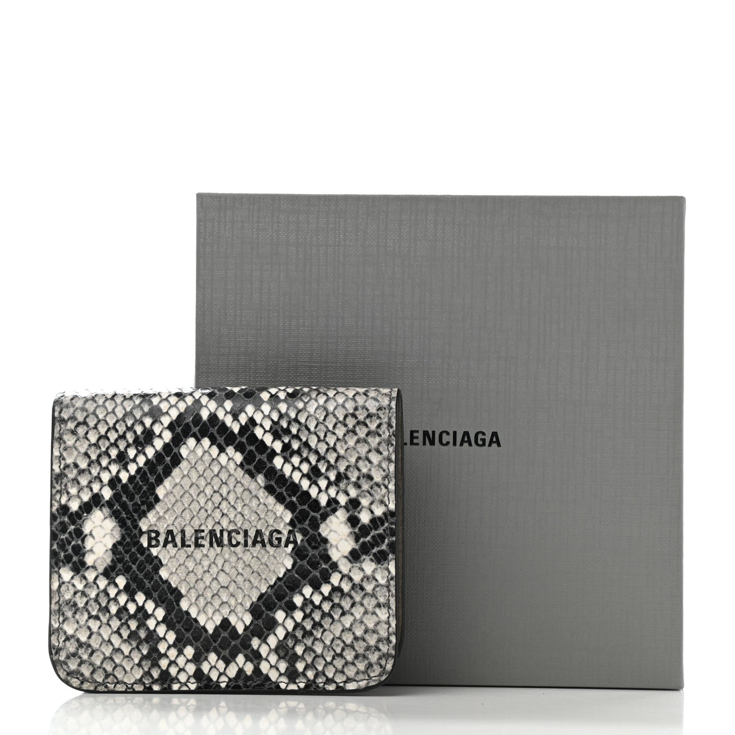 Calfskin Python Print Logo Cash Flap Coin Card Holder Black White