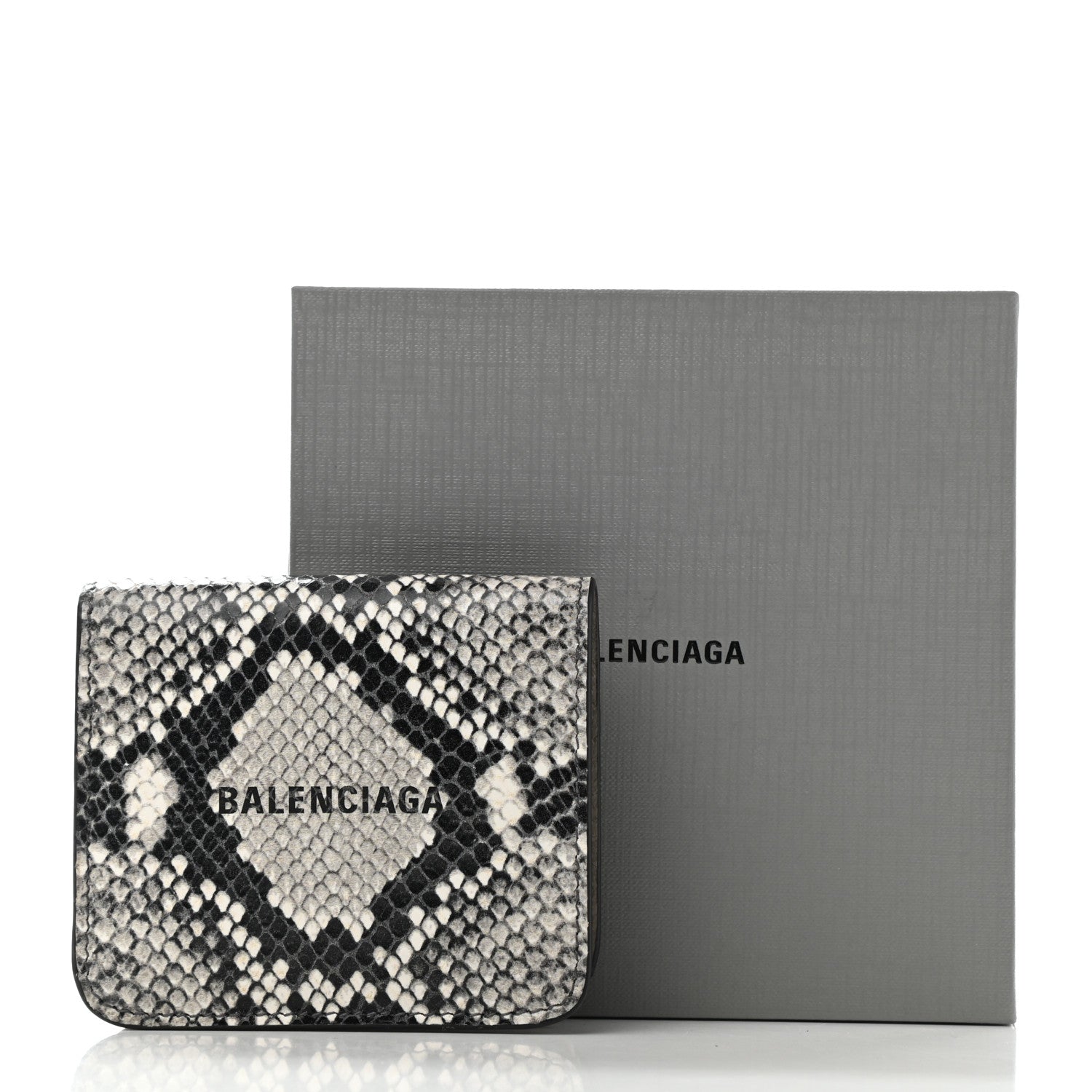 Balenciaga Calfskin Python Print Logo Cash Flap Coin Card Holder Black White 8 of 8
