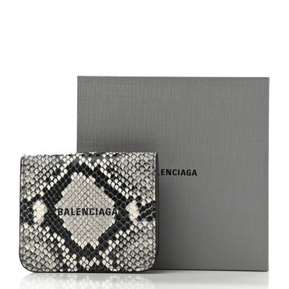 Balenciaga Calfskin Python Print Logo Cash Flap Coin Card Holder Black White 8 of 8