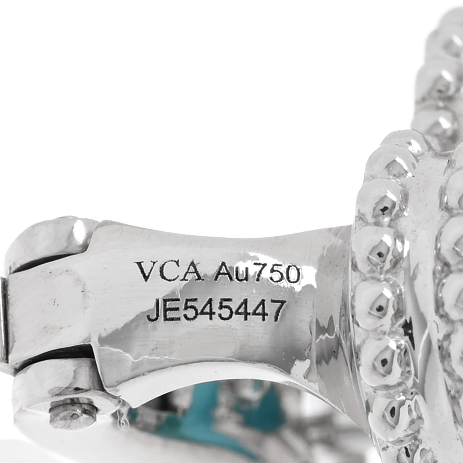 Van Cleef & Arpels 18K White Gold Turquoise Vintage Alhambra Earrings 4 of 4