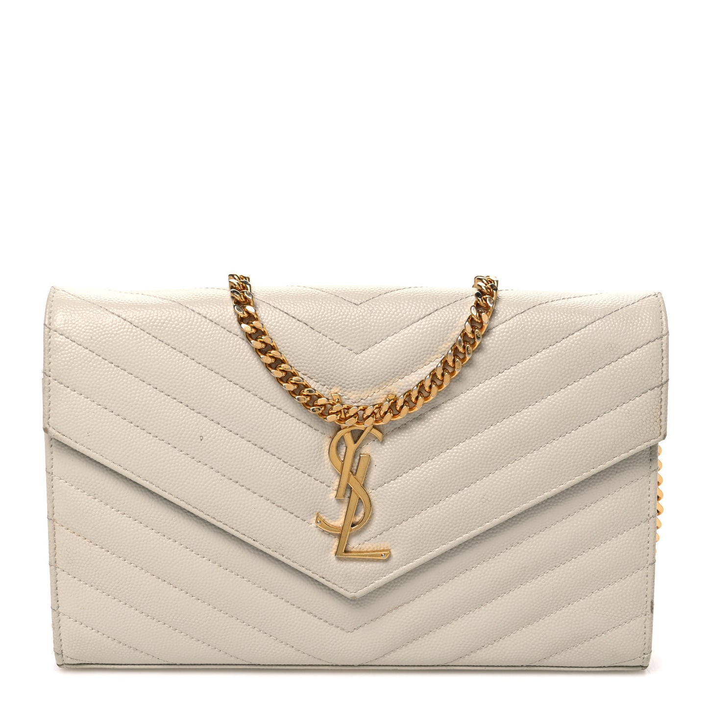 Grain De Poudre Matelasse Chevron Monogram Chain Wallet Blanc Vintage
