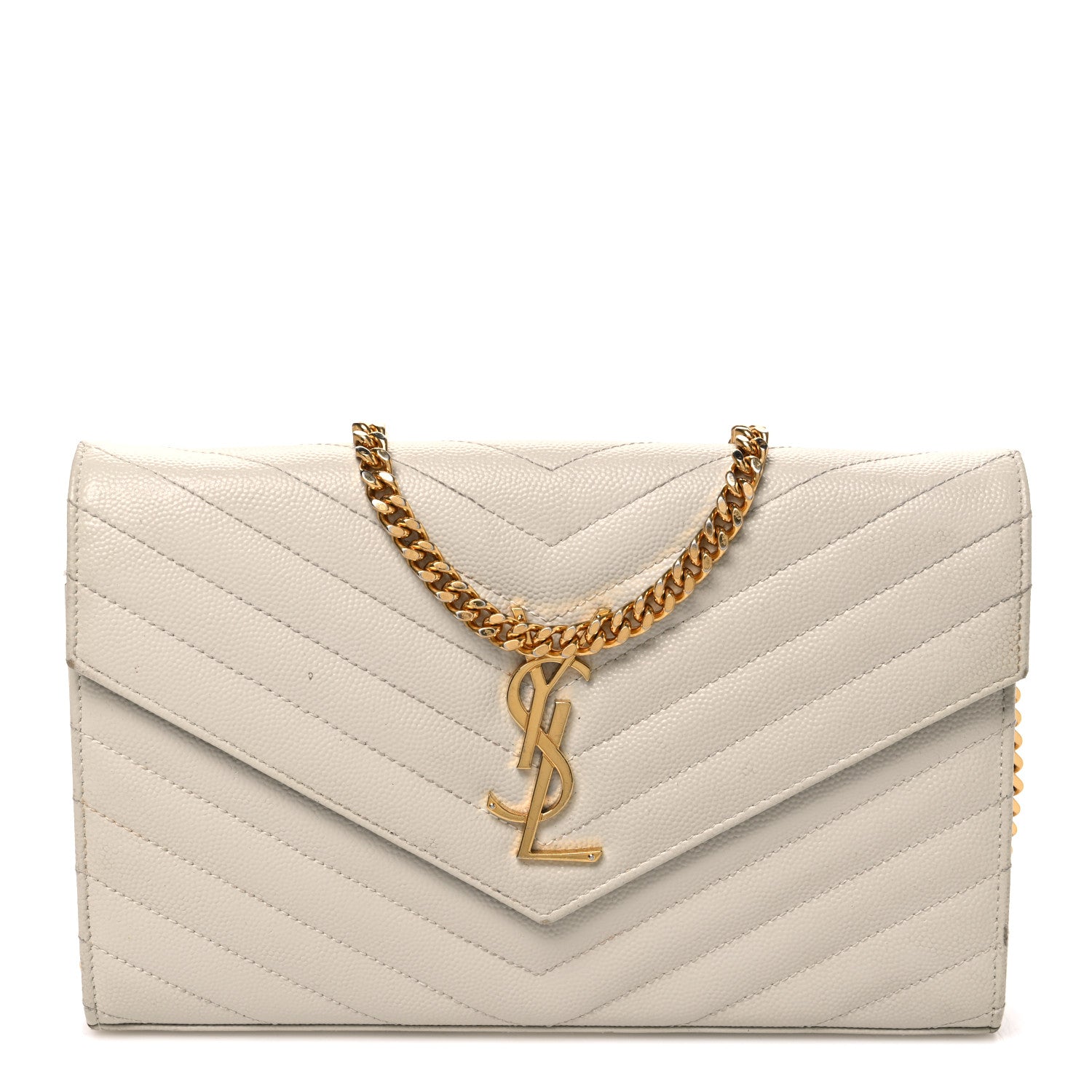 Saint Laurent Grain De Poudre Matelasse Chevron Monogram Chain Wallet Blanc Vintage 1 of 11