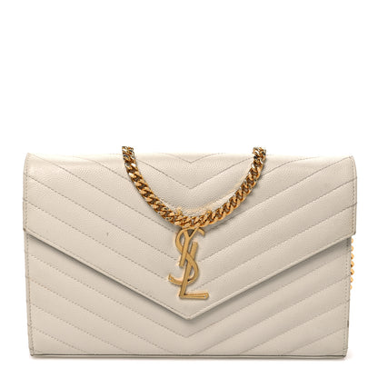 Saint Laurent Grain De Poudre Matelasse Chevron Monogram Chain Wallet Blanc Vintage 1 of 11