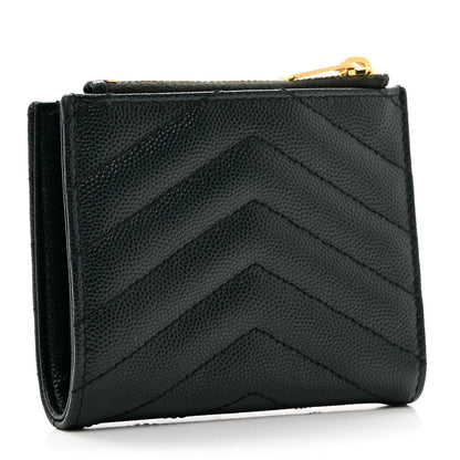 Saint Laurent Grain De Poudre Matelasse Chevron Monogram Zipped Card Case Green 3 of 7