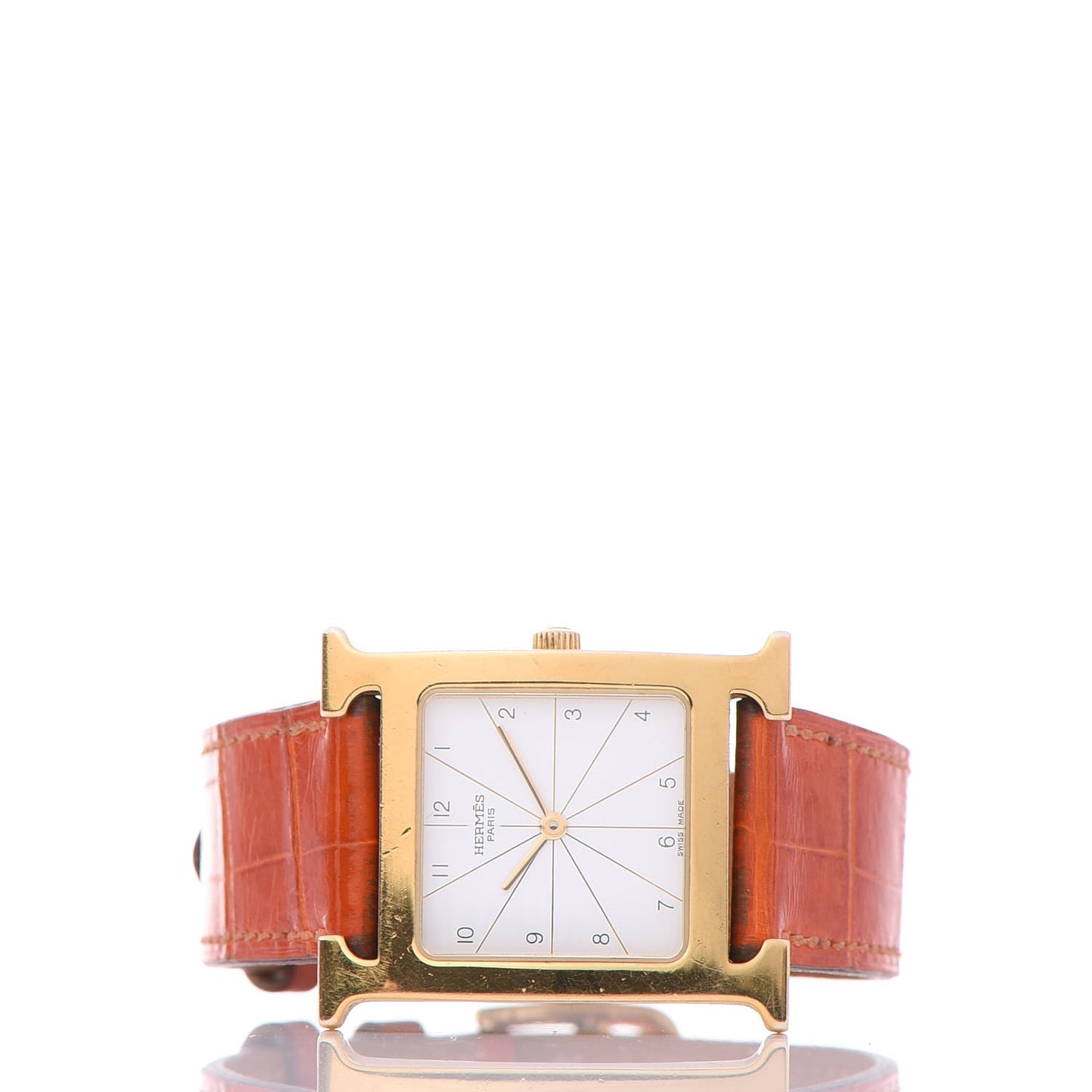 Stainless Steel Alligator 26mm Heure H Hour Quartz Watch Orange