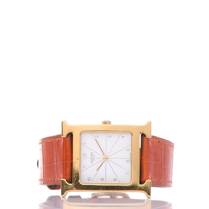 Hermes Stainless Steel Alligator 26mm Heure H Hour Quartz Watch Orange 3 of 8