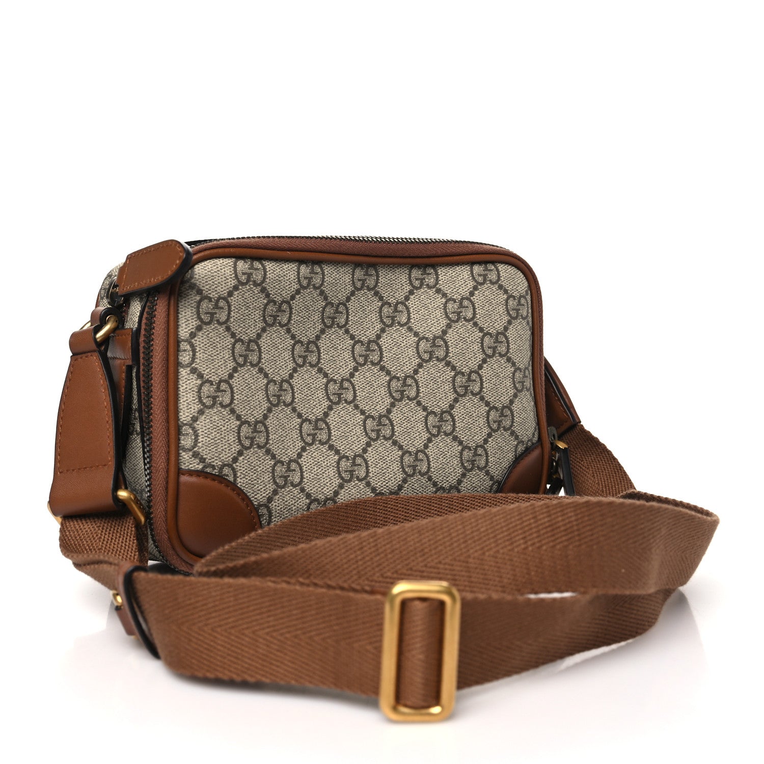 Gucci GG Supreme Monogram Textured Calfskin Emblem Mini Crossbody Beige Dark Brown 3 of 11