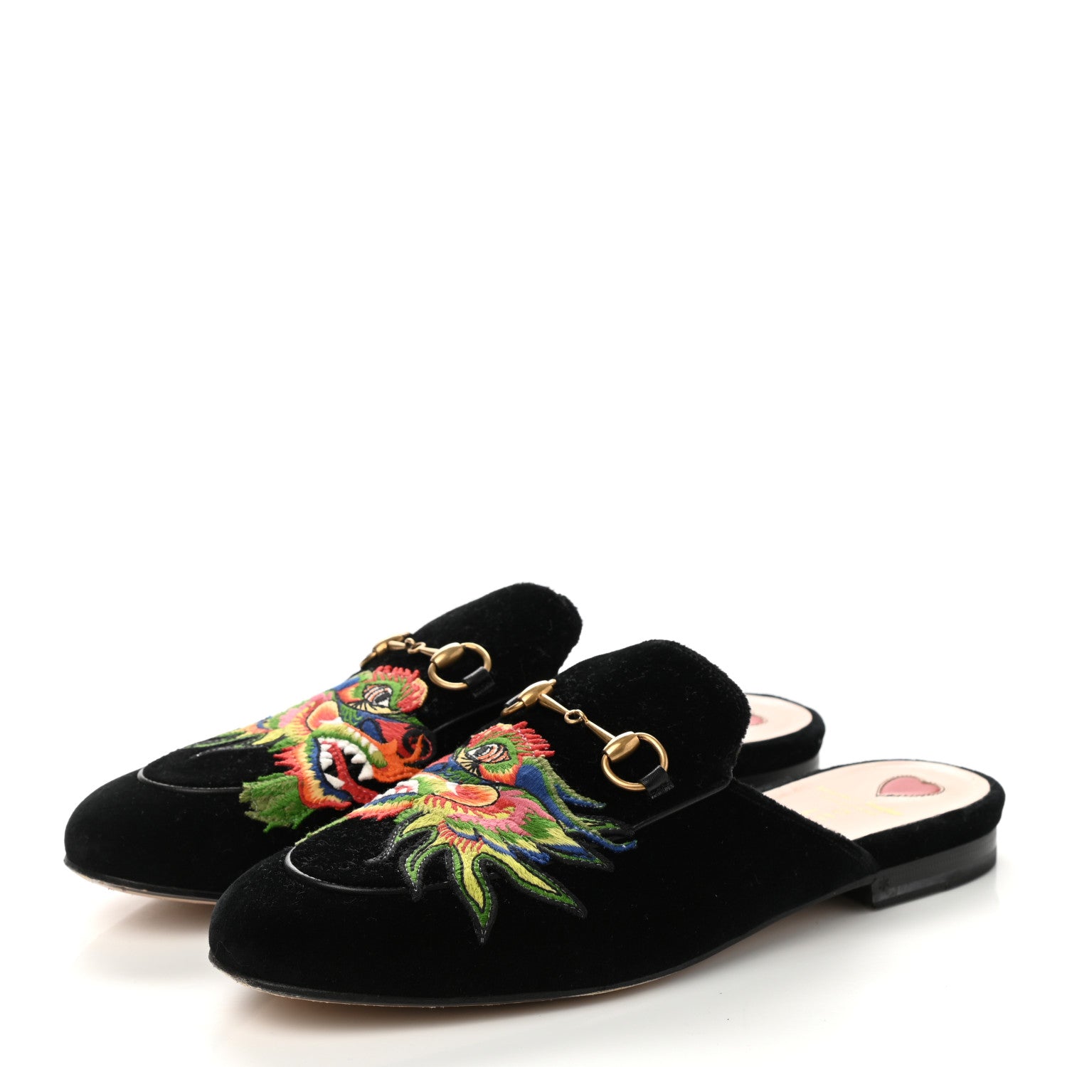 Gucci Velvet Dragon Embroidered Womens Princetown Slippers 39.5 Black 3 of 9