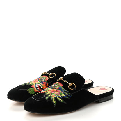 Gucci Velvet Dragon Embroidered Womens Princetown Slippers 39.5 Black 3 of 9