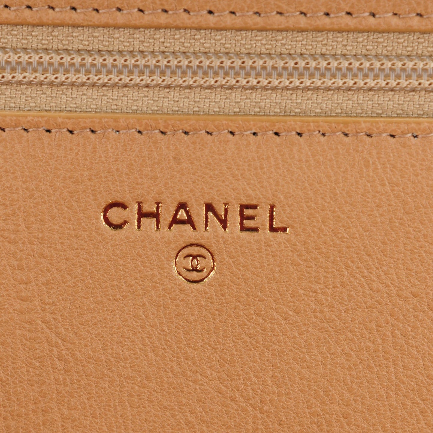 Calfskin Chevron Quilted Wallet On Chain WOC Beige