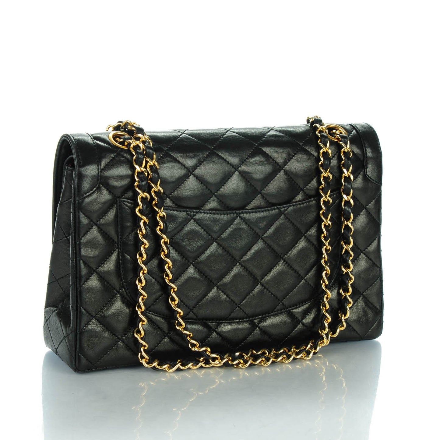 Lambskin Quilted Medium Double Flap Black