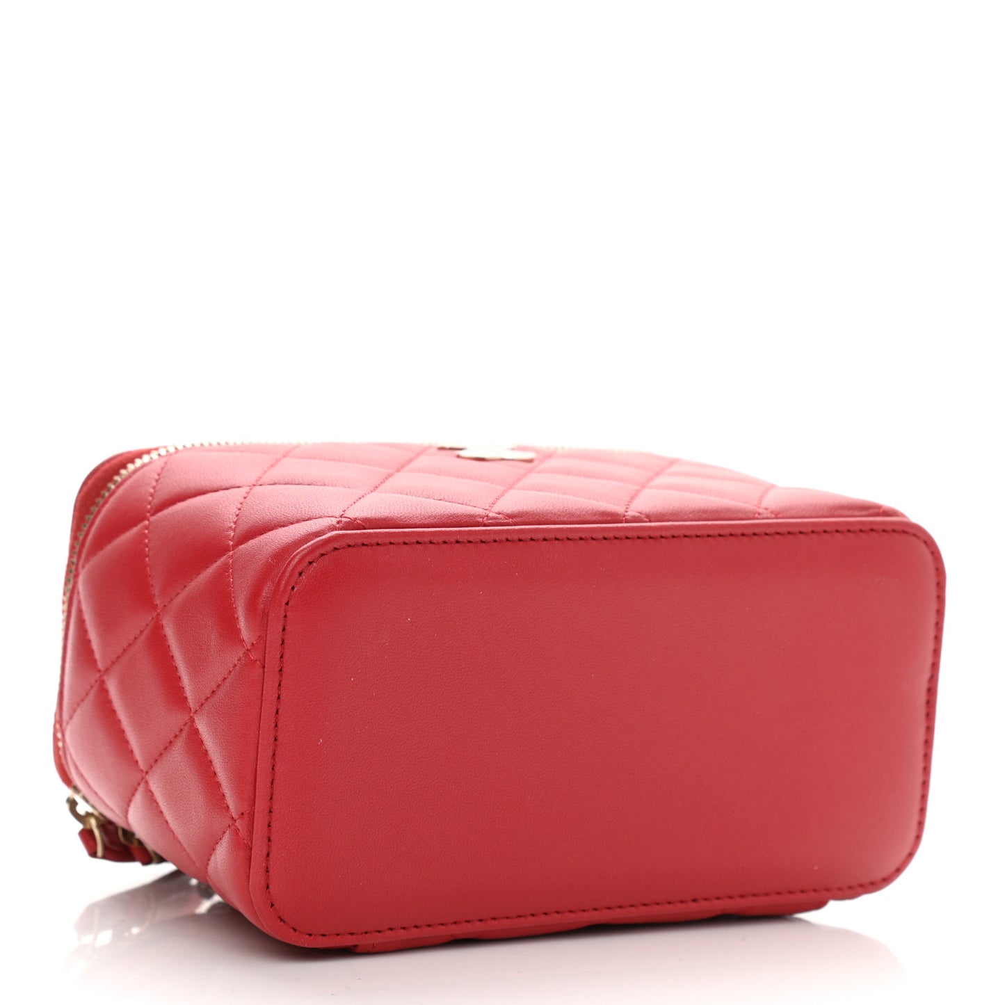 Lambskin Quilted Small Top Handle Vanity Case With Chain Red