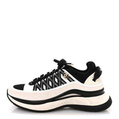 Fabric Suede Calfskin Sneakers 38 White Black