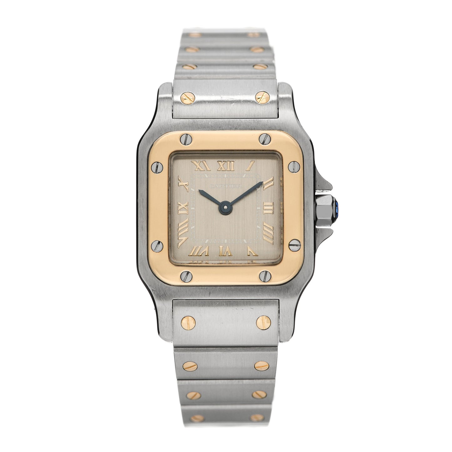 Stainless Steel 18K Yellow Gold 24mm Santos De Cartier Galbee Quartz Watch Champagne