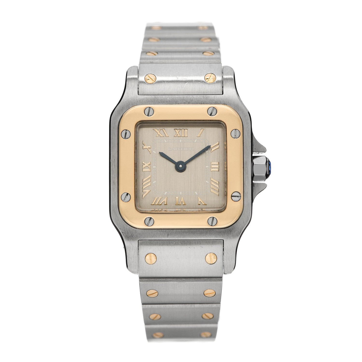 Cartier Stainless Steel 18K Yellow Gold 24mm Santos De Cartier Galbee Quartz Watch Champagne 1 of 6