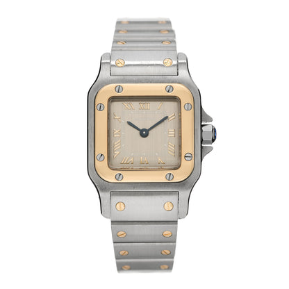 Cartier Stainless Steel 18K Yellow Gold 24mm Santos De Cartier Galbee Quartz Watch Champagne 1 of 6