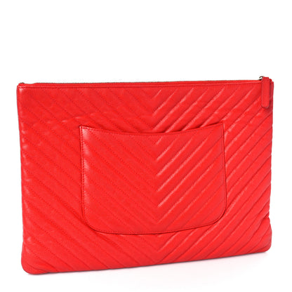 Chanel Caviar Chevron Quilted Medium Cosmetic Case Red 3 of 9