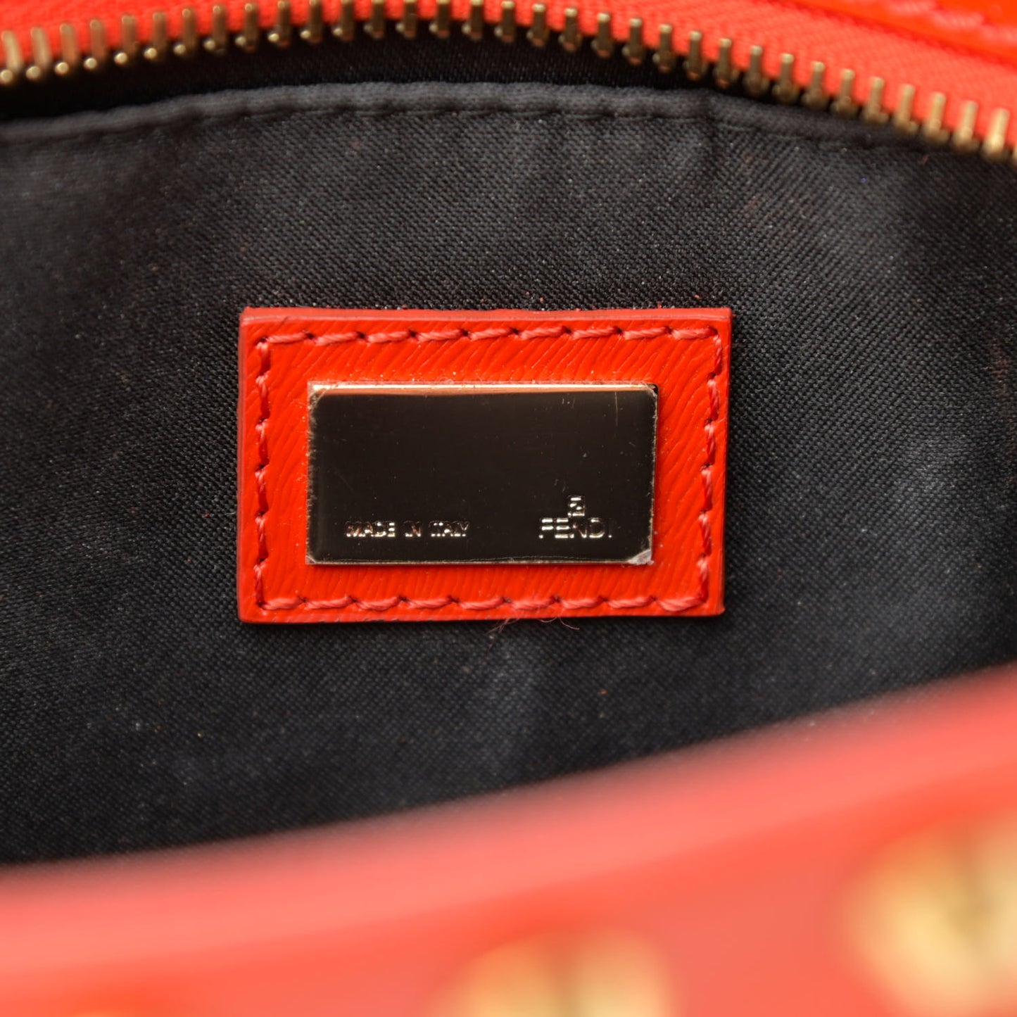 Raffia Calfskin FF Studded Satchel Orange
